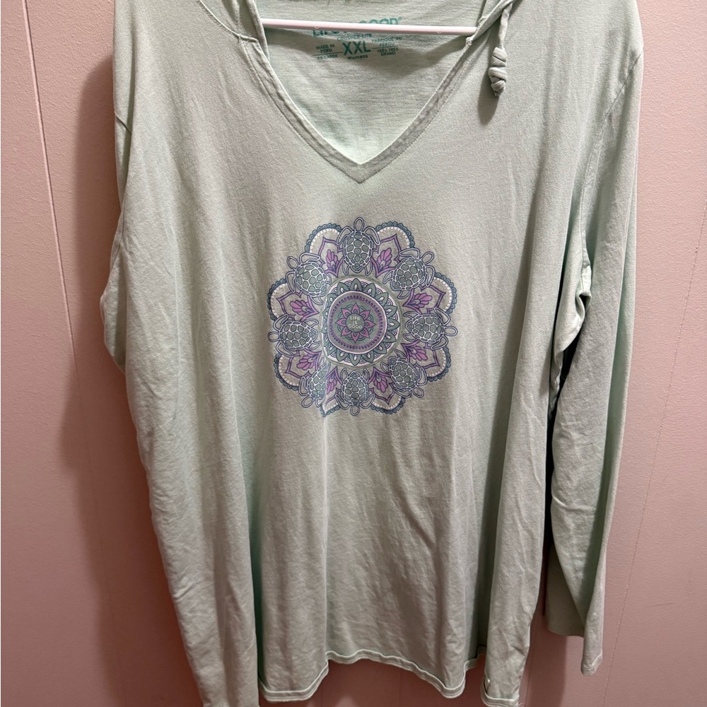 Life Is Good Mint Long Sleeve Tee with Lavender Mandala